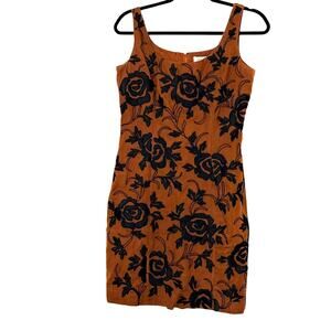 Carmen Marc Valvo Brown Floral Linen Mini Dress